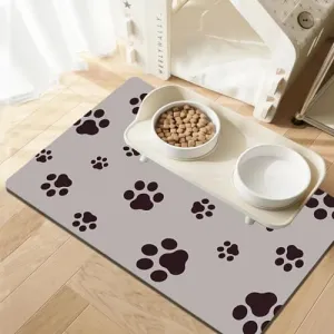 12"×20" Dog Food Mat-Absorbent Dog Mat for Food and Water, No Stains Quick Dry Cat Dog Food Bowl Mat Non Skid Dog Feeding Mat with Footprints for Messy Drinkers Blue
