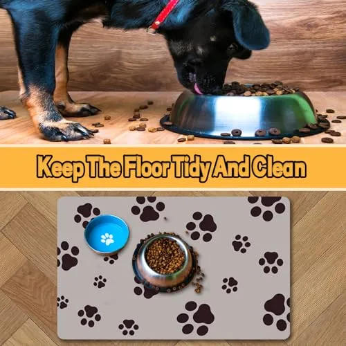 12"×20" Dog Food Mat-Absorbent Dog Mat for Food and Water, No Stains Quick Dry Cat Dog Food Bowl Mat Non Skid Dog Feeding Mat with Footprints for Messy Drinkers Blue