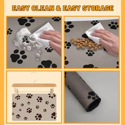 12"×20" Dog Food Mat-Absorbent Dog Mat for Food and Water, No Stains Quick Dry Cat Dog Food Bowl Mat Non Skid Dog Feeding Mat with Footprints for Messy Drinkers Blue