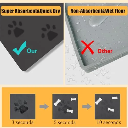 12"×20" Dog Food Mat-Absorbent Dog Mat for Food and Water, No Stains Quick Dry Cat Dog Food Bowl Mat Non Skid Dog Feeding Mat with Footprints for Messy Drinkers Blue