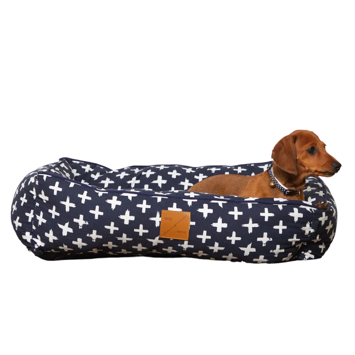 Bolster Dog Bed - Navy Cross Print