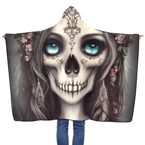 Gothic Skull Girl Flannel Hooded Blanket 40"x50"