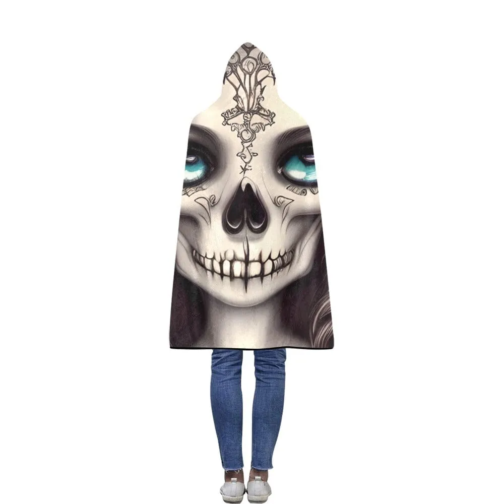 Gothic Skull Girl Flannel Hooded Blanket 40"x50"