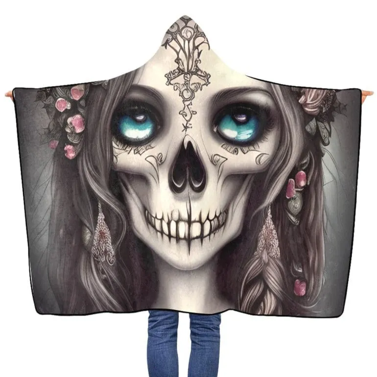 Gothic Skull Girl Flannel Hooded Blanket 40"x50"