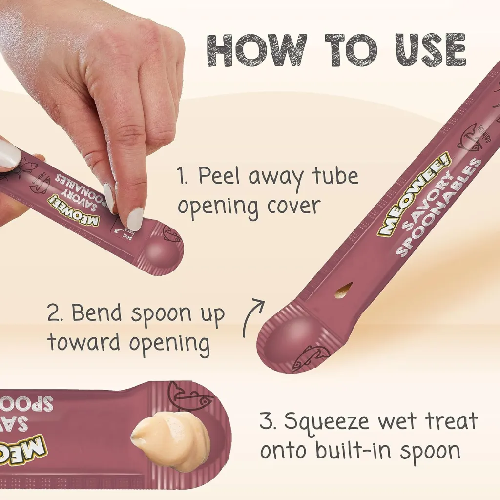 Meowee! Savory Spoonables with Salmon, Tuna & Krill Lickable Treats For Cats