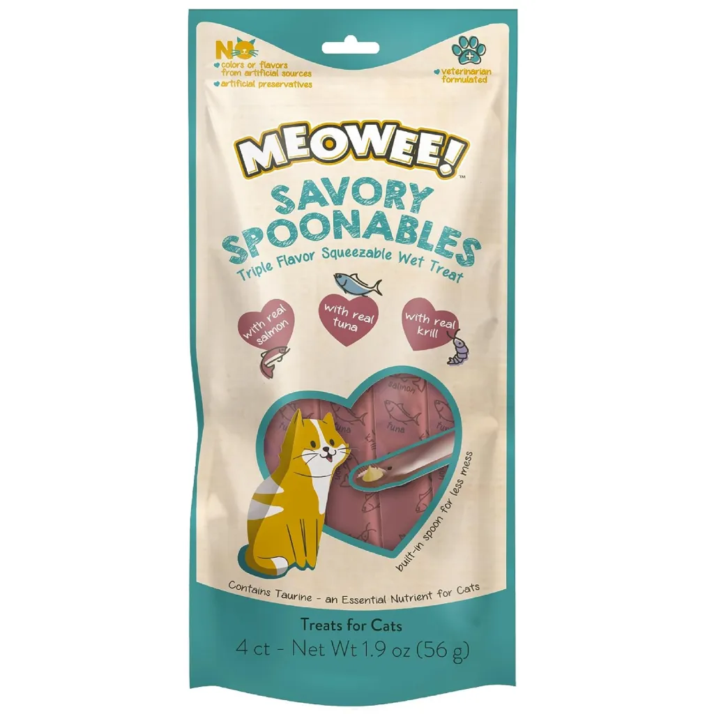 Meowee! Savory Spoonables with Salmon, Tuna & Krill Lickable Treats For Cats