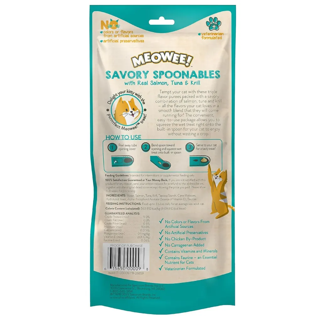 Meowee! Savory Spoonables with Salmon, Tuna & Krill Lickable Treats For Cats