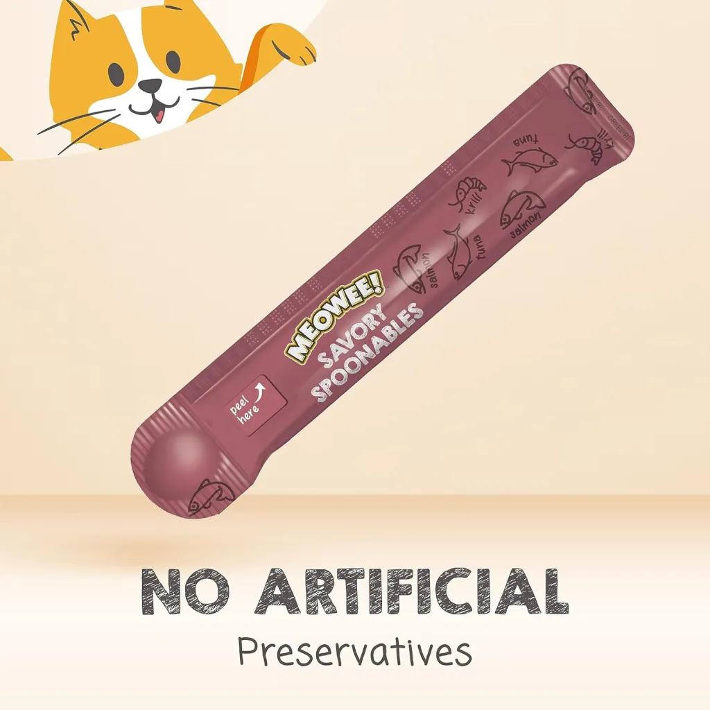 Meowee! Savory Spoonables with Salmon, Tuna & Krill Lickable Treats For Cats