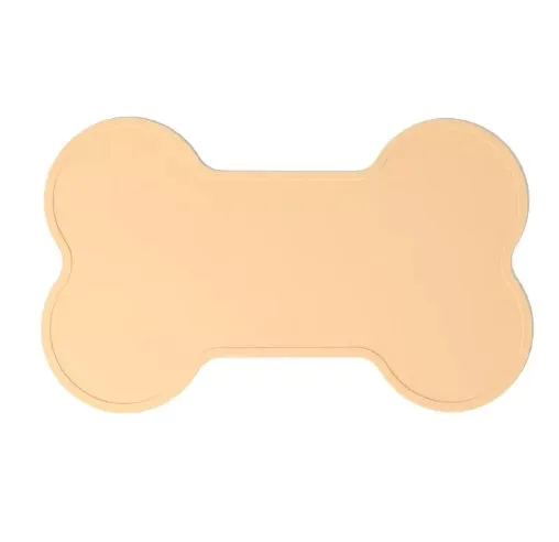 Non Slip Raised Lip Bone Pet Feeding Mat - Soft Peach