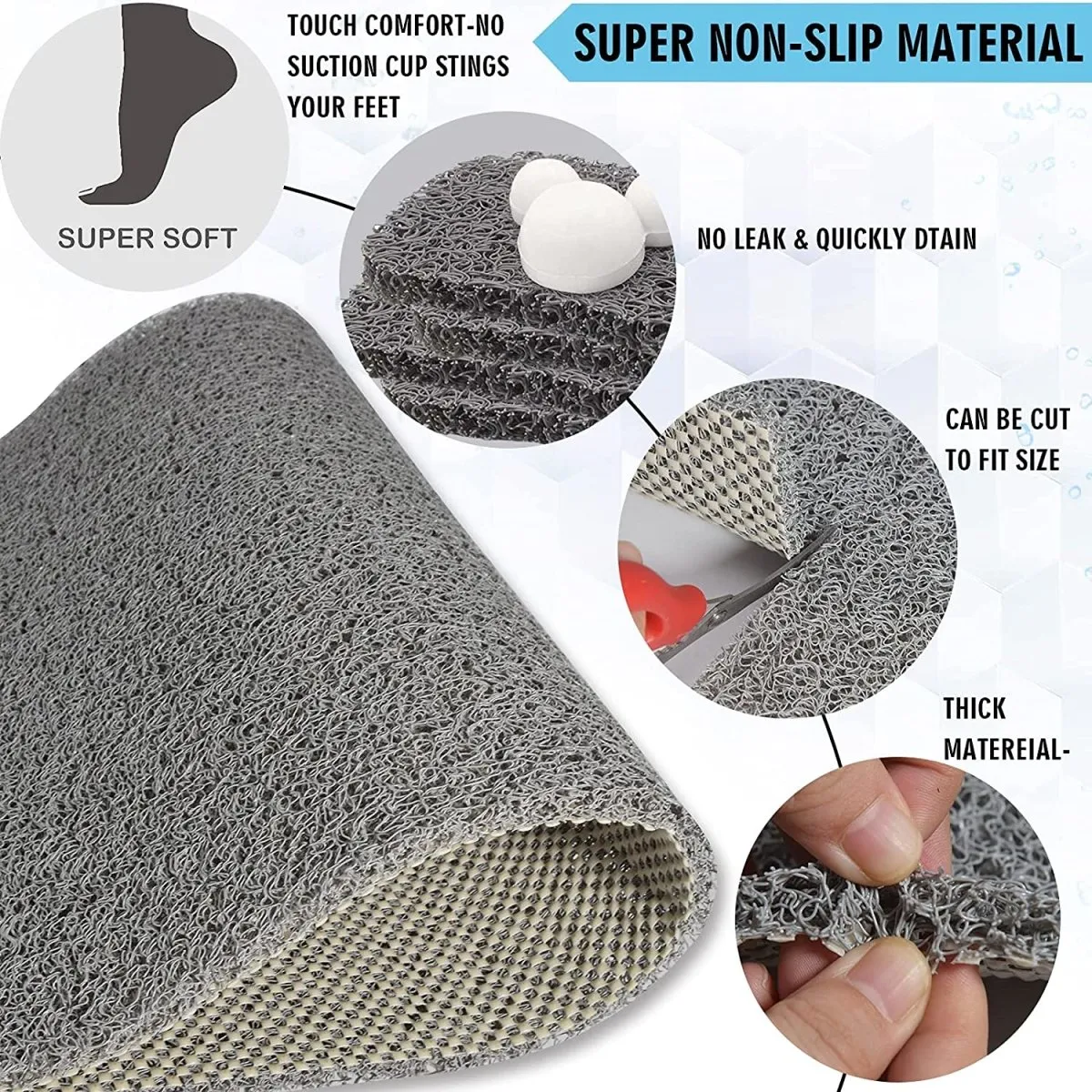 Non Slip Textured Loofah Shower/Bath Mats, Quick Drying, 60*60cm