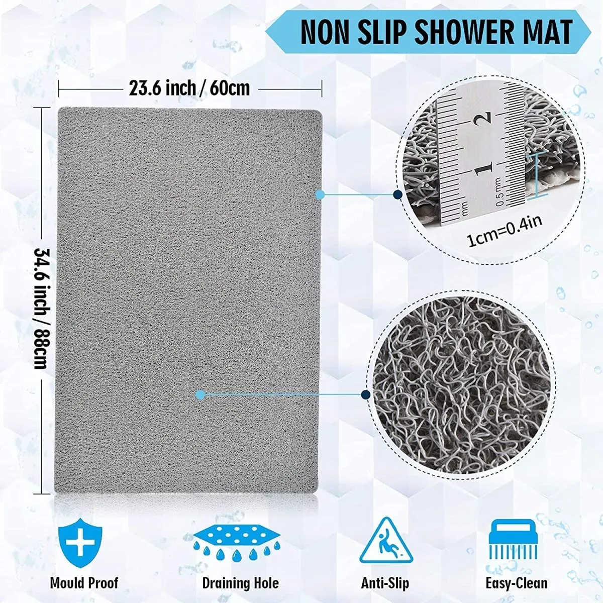 Non Slip Textured Loofah Shower/Bath Mats, Quick Drying, 60*60cm