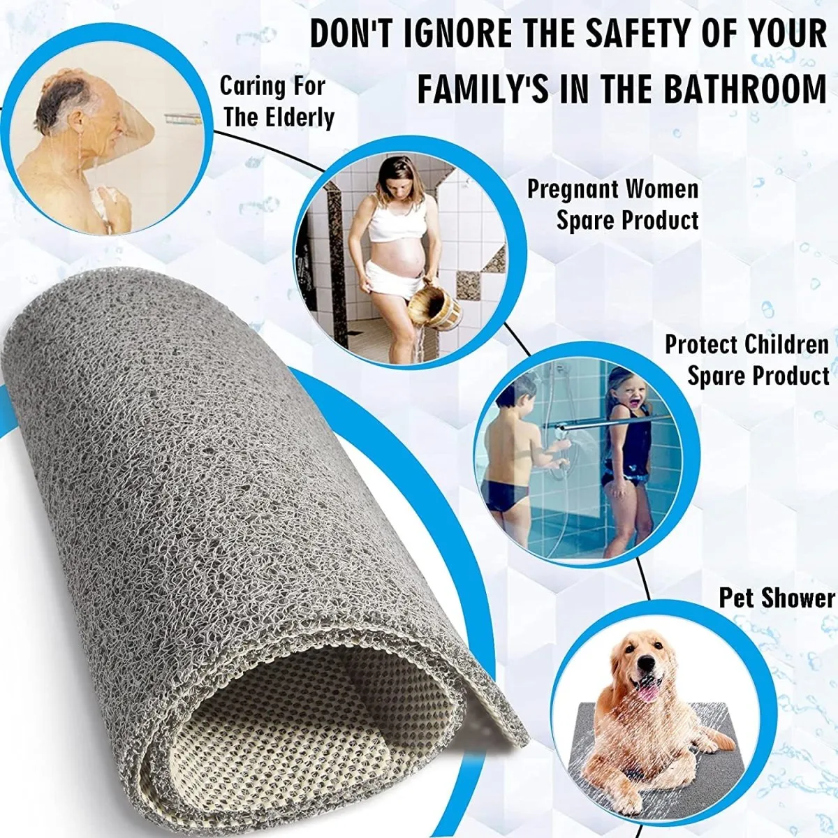 Non Slip Textured Loofah Shower/Bath Mats, Quick Drying, 60*60cm