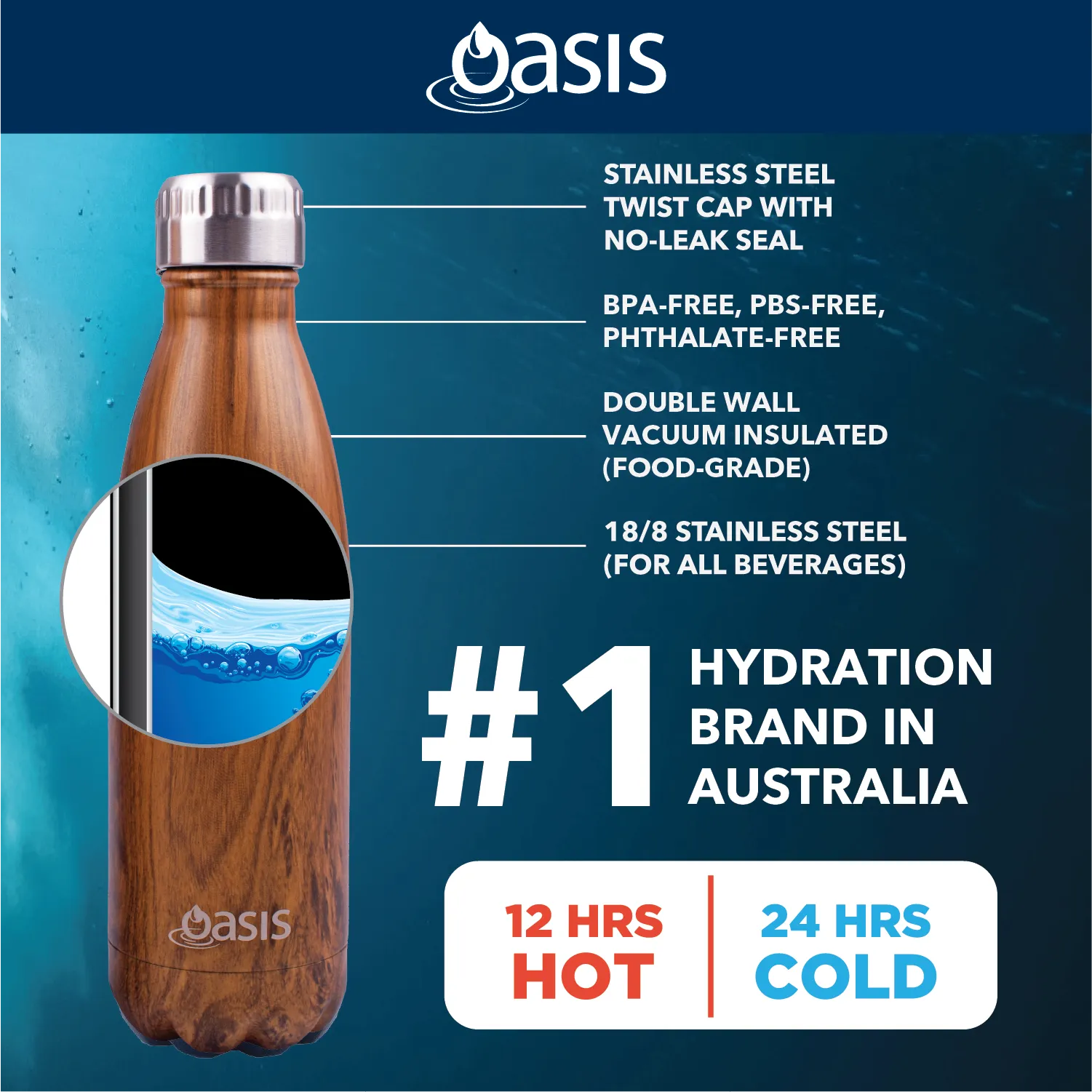 Oasis Stainless Steel Insulated Water Bottle 500ML (Plain) (SA)