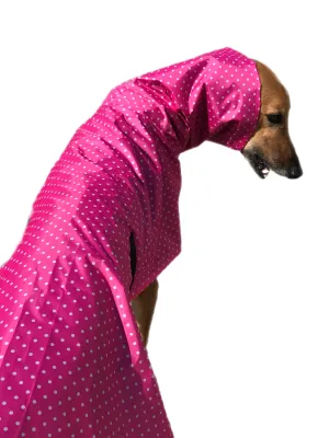 Pink dotty prints Greyhound coat deluxe style, summer rainwear, washable