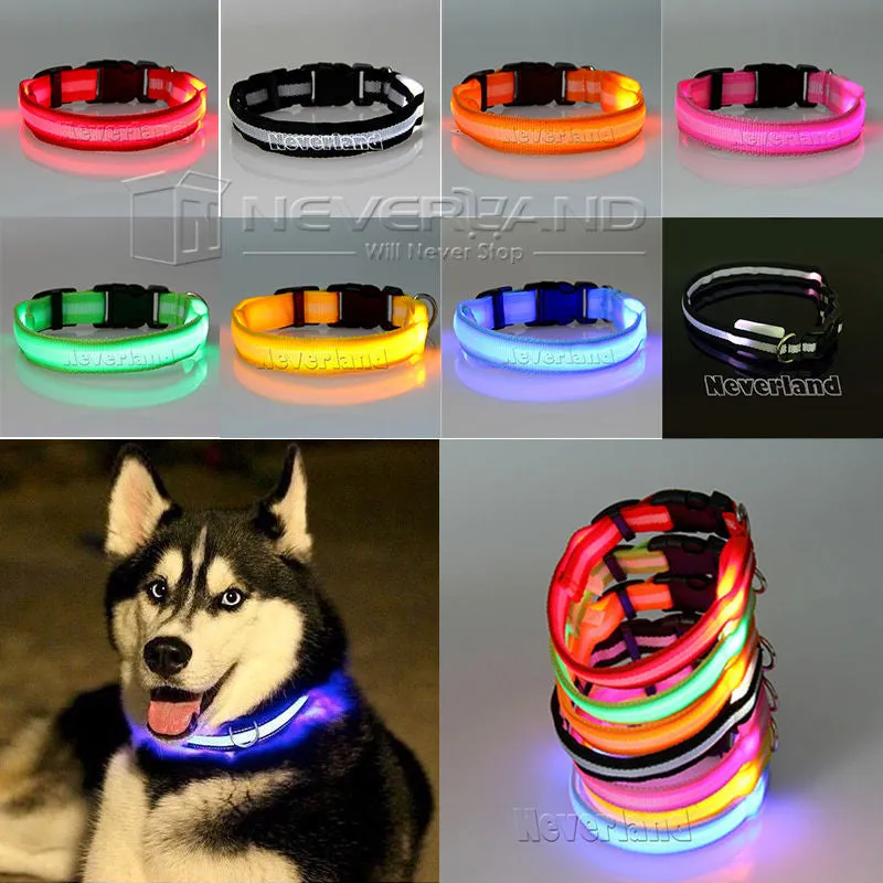 USPS Shipping 8 Color S M L Size Glow LED Dog Pet Cat Flashing Light Up Nylon Collar Night Safety Collars Supplies Dropship