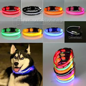 USPS Shipping 8 Color S M L Size Glow LED Dog Pet Cat Flashing Light Up Nylon Collar Night Safety Collars Supplies Dropship